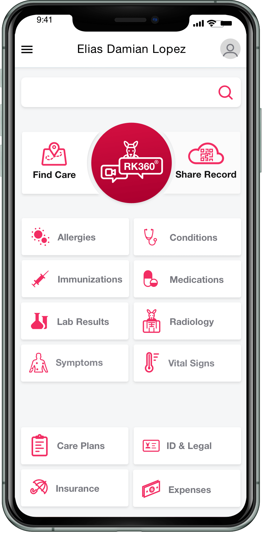 Dashboard of health data sharing app